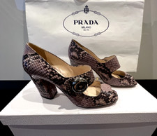PRADA Italy Dusty Pink Snakeskin Leather Mary-Jane, Peep-Toe Shoes, Heels 6/36IT
