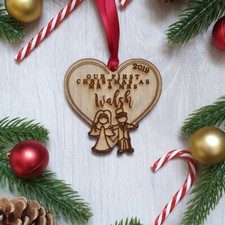 Personalised Wooden Christmas Mr Mrs Bauble Tree Decoration Wedding Gift