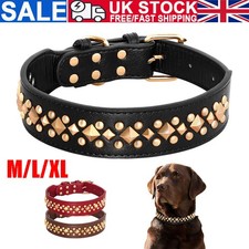 Soft Leather Pet Dog Collar Gold Rivet Studded Adjustable for Medium Large Dogs