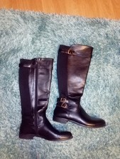 Lovely Size 5W Faux Leather Long Black Boots