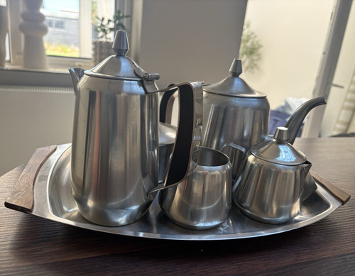 Stainless steel tea set tray - steel,