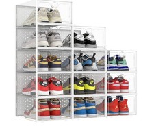 12x Hard Plastic Stackable Shoe Box Organiser Transparent Shoe Storage Boxes