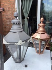 D W Windsor Victorian Copper Gas Street Lamp Light Lantern Antique, Pair of 2