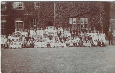 GROUP OF PRIMROSE LEAGUE CHILDREN AT LEA HALL, LINCS (RP SEPIA POSTCARD) 1913