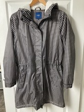 Cotton Traders dogtooth print Parka Coat Hooded Fleece Lined UK 10 black white