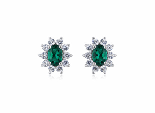 Lab emerald halo stud - lab, earrings