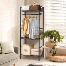 Industrial Wardrobe Coat Rack Clothes Stand with 3 Storage Shelves Freestanding