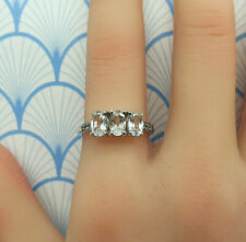 Natural Danburite and Cambodian Zircon 925 Sterling Silver Trilogy Ring with Box