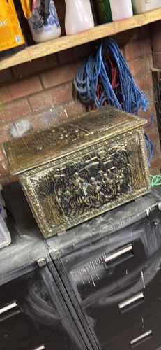 Vintage brass coal box - coal,