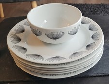 PORTMEIRION SANDERSON DANDELION CLOCKS - 6 DINNER PLATES & 1 BOWL