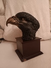 Bronze Statue of Eagle Head on Wooden Base