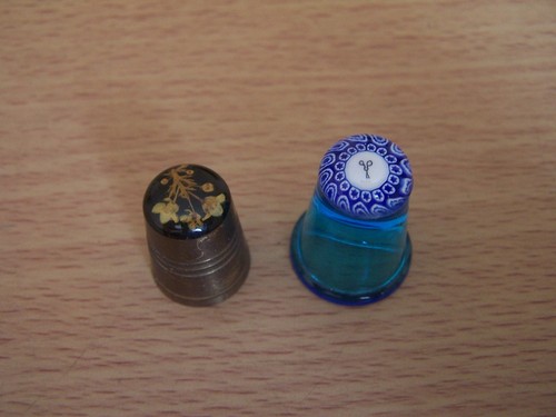 Blue glass thimble metal - glass,