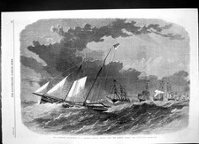 Antique Old Print Liverpool Pilot Boat Leading 12 Vessels Mersey Gale 1866