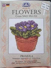 USED Mini DMC Flowers Cross Stitch Kit Primula With Leftover Threads