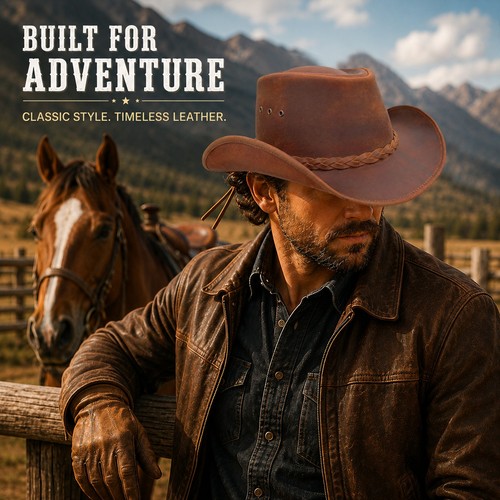 100 real leather cowboy - real, hat