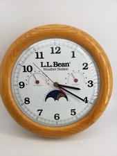 L.L. Bean Weather Station Wall Clock 11.5in Light Oak Moon Phase WORKING