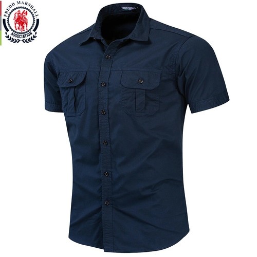 Men military cargo shirt - military,