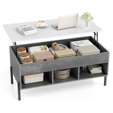 Lift Top Coffee Table with Large Hidden Compartment and 3 Open Cubbies Grey