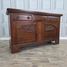Antique Solid Wooden Sideboard – Large Victorian Carved Cupboard Dresser Base