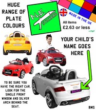 Personalised Number Plate(s) to fit kids Audi TT RS 6V electric ride on toy car