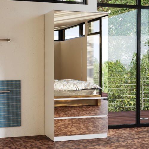 White mirror wardrobe closet - white,