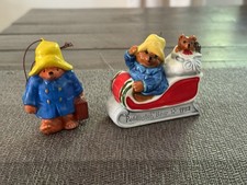 Two Paddington Bear W/Suitcase Eden Toys 1978 And 1983 Sled Christmas Ornament