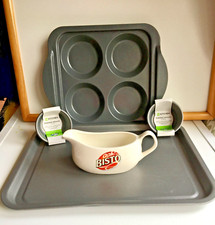 Baking tray,Yorkshire Pud tin, Mini pudding moulds, + Bisto Ceramic Gravy Boat.