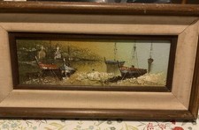 Vintage heavy thick impasto boat painting Signed