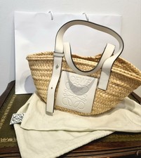 Mew LOEWE  Womens Small Raffia Basket Bag with Leather Trim and Leather Strap
