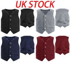 UK Boys 4 Button Solid Color Formal Suit Waistcoat Party Dressy Gentleman Vest