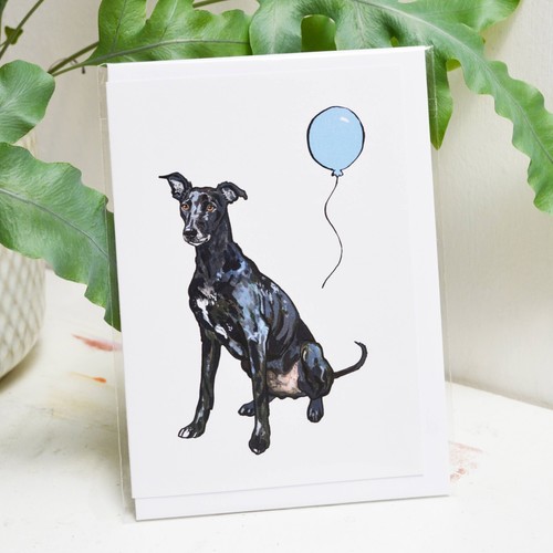 Black greyhound birthday card - birthday,
