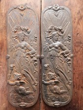 2 x Antique Decorative Cast Iron Plates- Relief Work. Reclaimed Salvage.