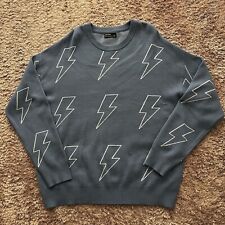 Bershka Lightning Bolt Print Jumper Blue White Size XL