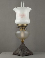 Vintage Frosted & Cut Glass  Font Kerosene Paraffin Oil Table Lamp Duplex Burner