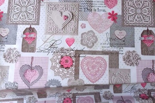 White pink hearts - hearts, grey