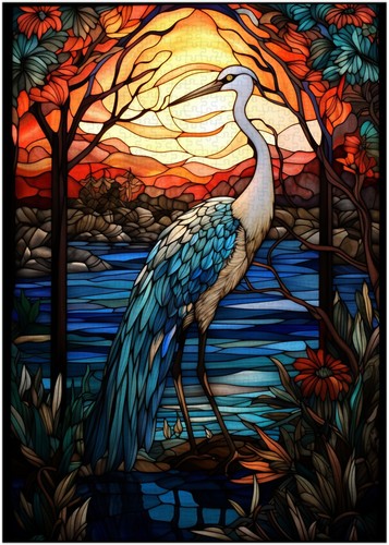 Stained glass crane jigsaw - glass,