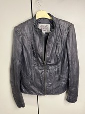 Firetrap Women Grey Leather Jacket Size Small