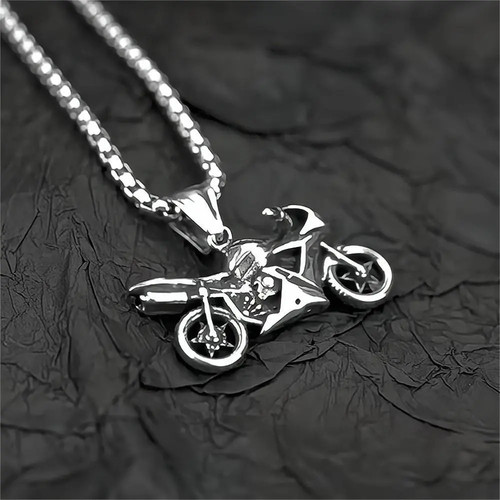 Silver motorbike pendant - silver, –