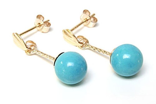 9ct gold turquoise ball drop - turquoise,