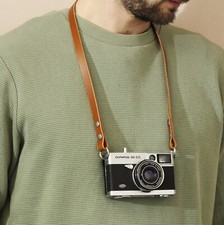 Leather Camera Strap - Thin Shoulder or Neck Strap Black Brown Short Long