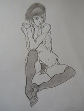 Pencil drawing after Egon Schiele drawing 'Seated female nude'