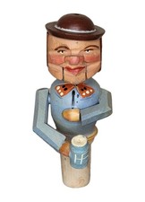 Anri Hand Carved Wood Mechanical Bottle Stopper Cork Vintage Folk Art Figure