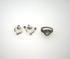 Sterling Silver Cubic Zirconia Heart Ring & Crystal Earrings