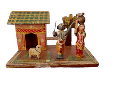 India Rajasthan Hindu Krishna House Vintage Wood Sculpture Hand Painted Vintage