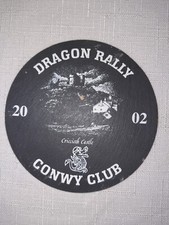 2002 DRAGON RALLY SLATE COASTER ENGRAVED WELSH ALE BEVERAGE DRINK MAT badge