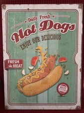Delicious Hot Dogs, Food Themed Decorative Wooden Hanging Retro Style Sign