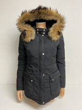 Froccella Donna Womens Coat Jacket Size 44 Uk 6-8 Black Fur Hood P2p 19”