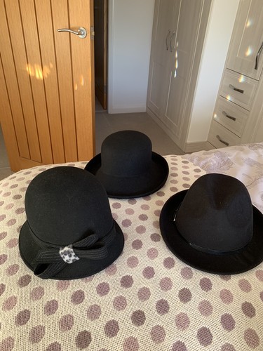 Three black felt ladies hats - black,