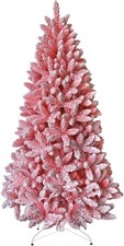 4-8FT Christmas Tree Snow Flocked Pink Dusted Artificial Pine Holiday Home Decor