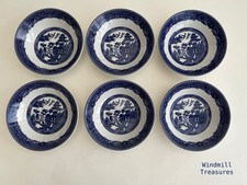 6 JOHNSON BROTHERS BLUE WHITE WILLOW PATTERN FRUIT DESSERT BOWLS - FAB CONDITION